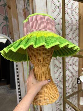 Lorna Murray NWT SoHo Luxe Capri Hat- Pleated Sun Hat in Lime Green and Pink